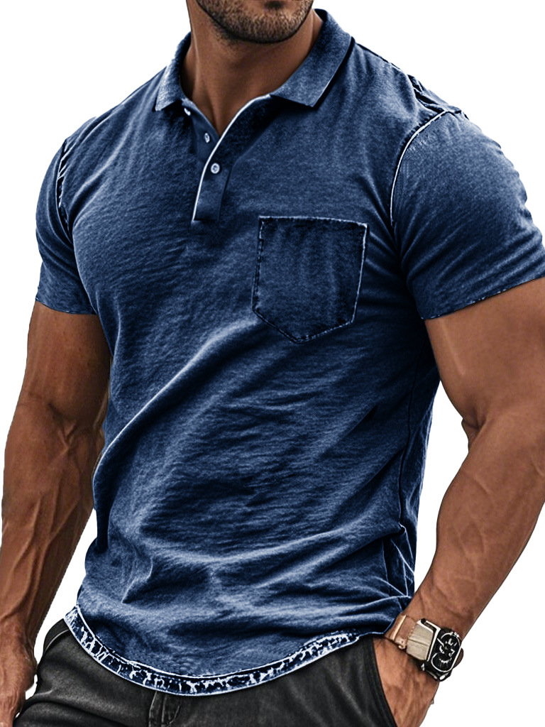 Men's Fashion Retro Distressed Pocket Short-sleeved Polo Shirt