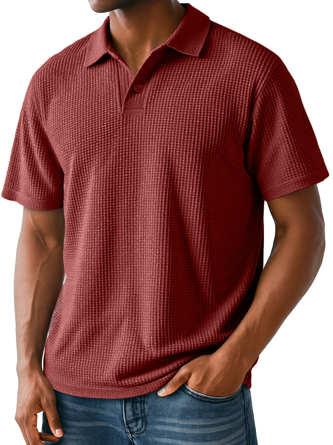 Men's Daily Casual Waffle Lapel Simple Short-sleeved Polo Shirt