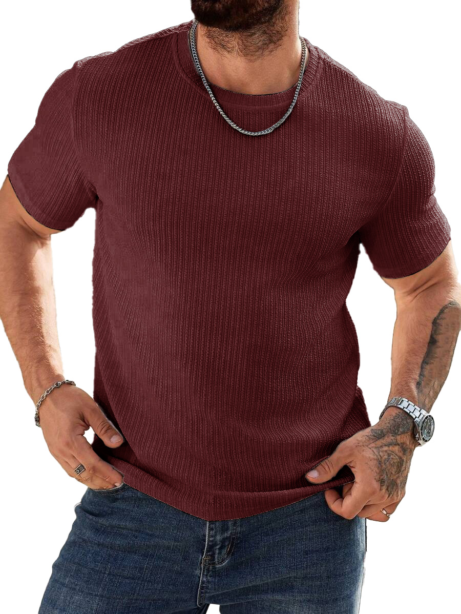 Men's Fashion Casual Striped Fabric Short Sleeve T-shirt