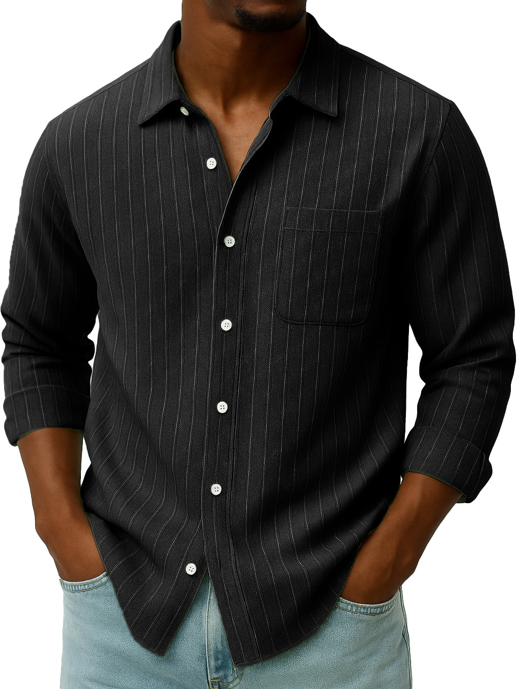Men's Stylish Casual Everyday Jacquard Lapel Long-sleeved Shirt