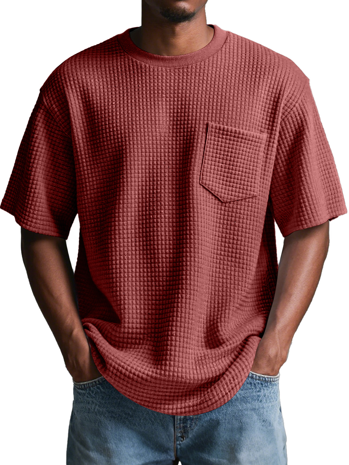 Men's Daily Round Neck Checkered Lapel Pocket Solid Color Short Sleeve T-shirt