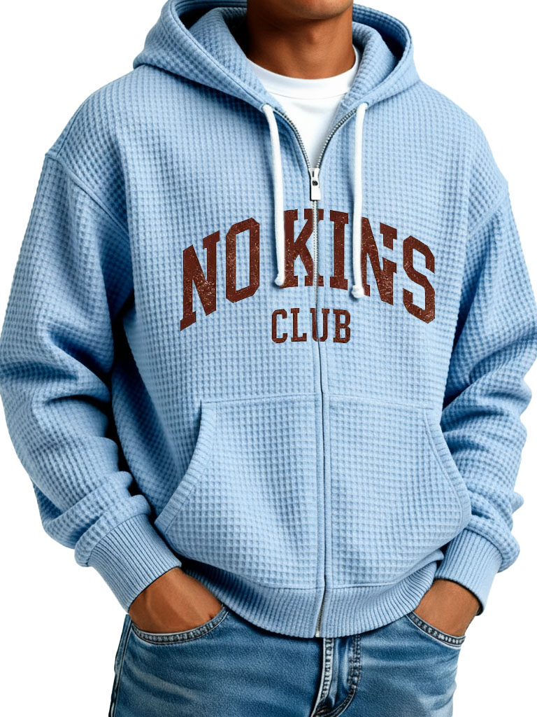 "no Kings" Letter-printed Waffle Fabric Pockets Long-sleeved Hoodie