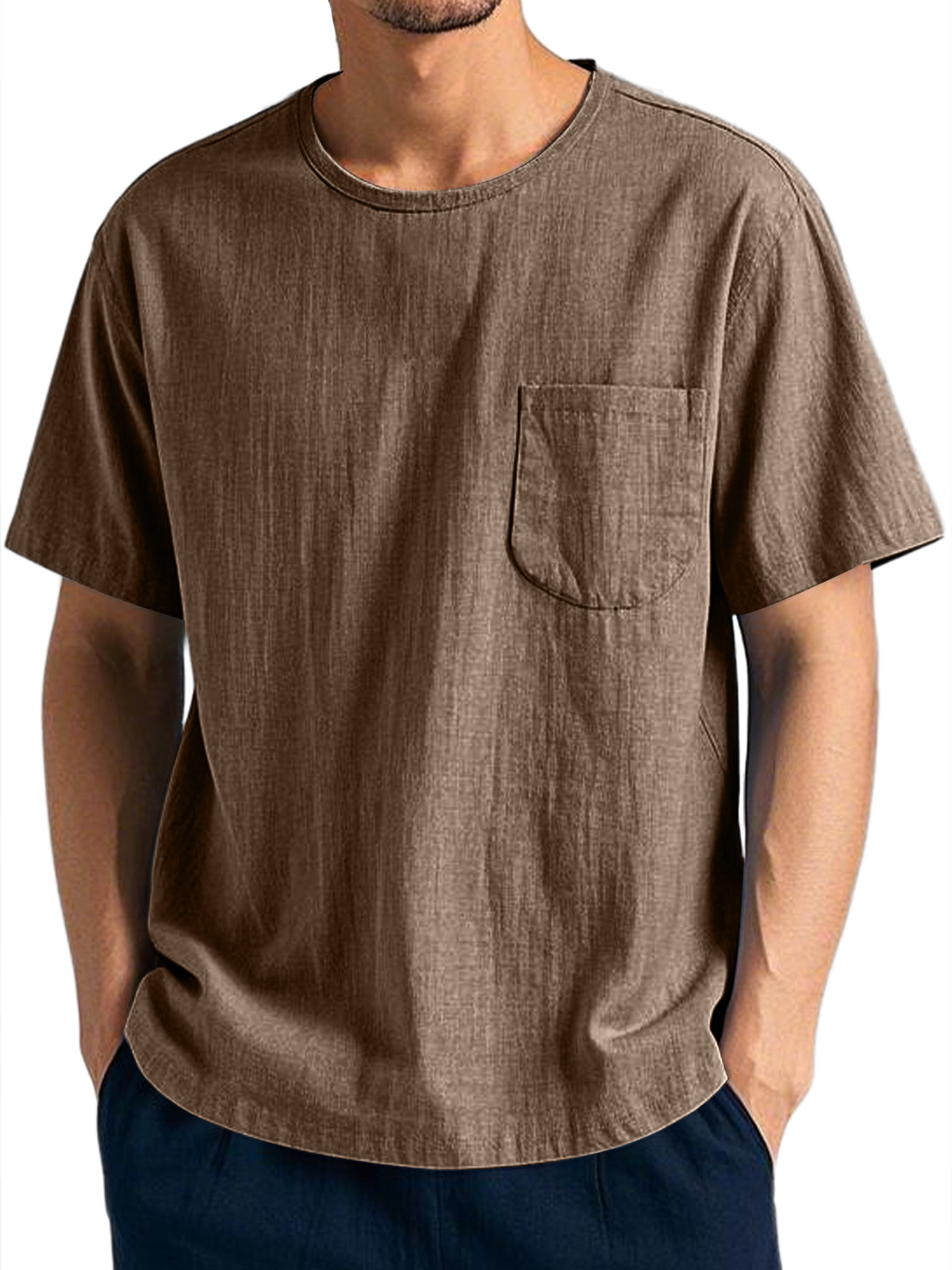 Men's Everyday Casual Round Neck Pocket Comfort Short Sleeve T-Shirt
