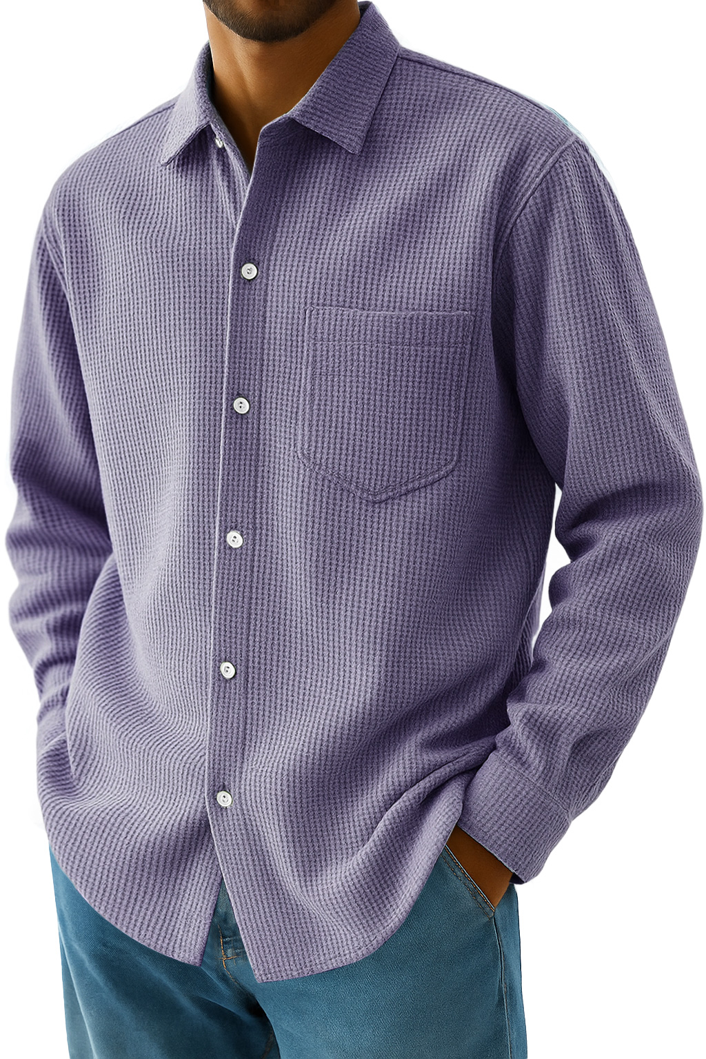 Men's Everyday Waffle Casual Pocket Long Sleeve Shirt