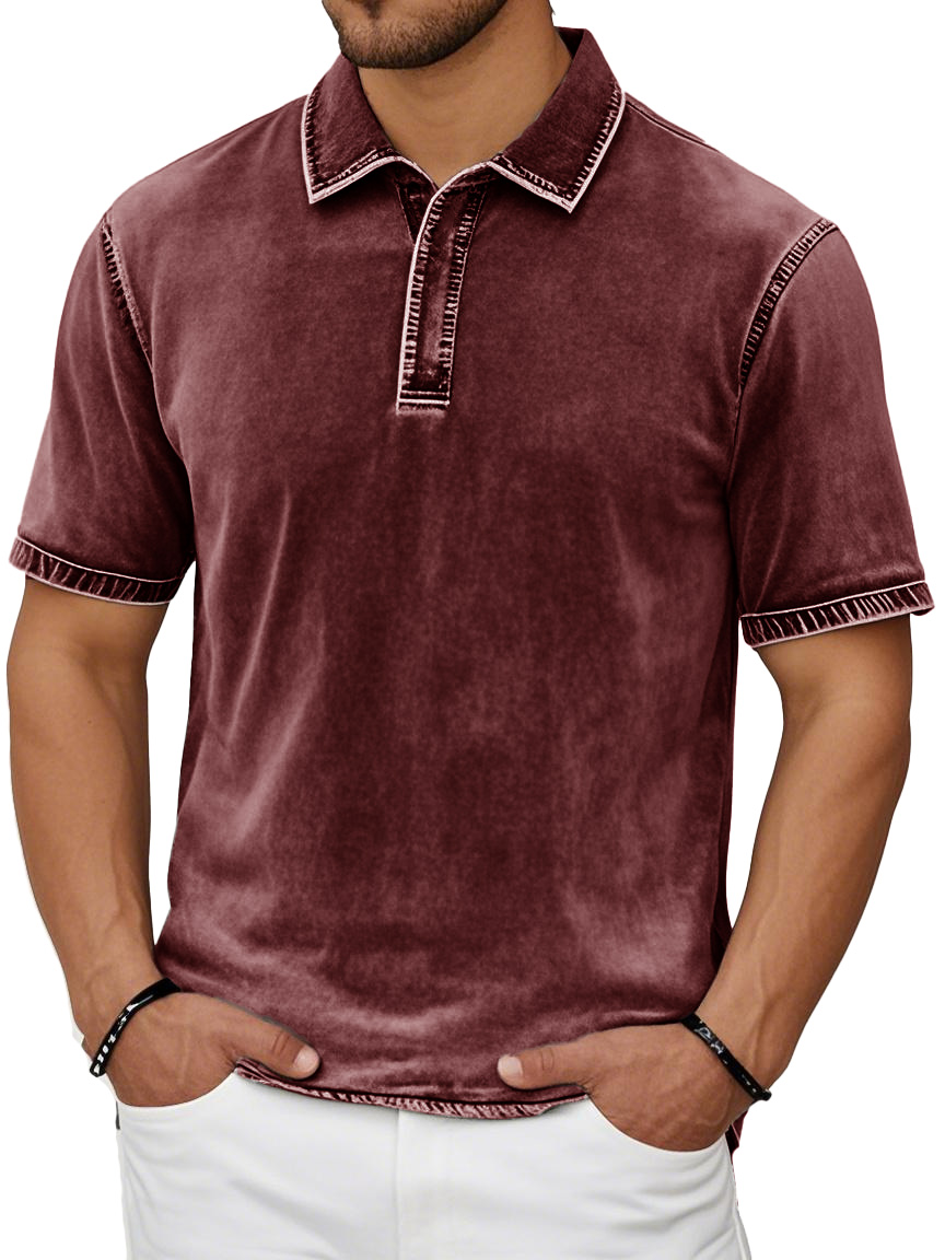 Men's Fashion Casual Retro Distressed Lapel Short-sleeved Polo Shirt