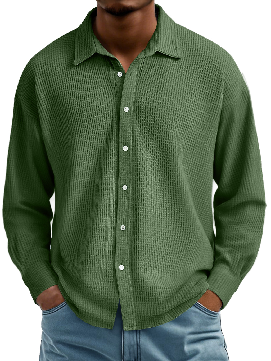 Men's Waffle Lapel Casual Comfort Long Sleeve Shirt