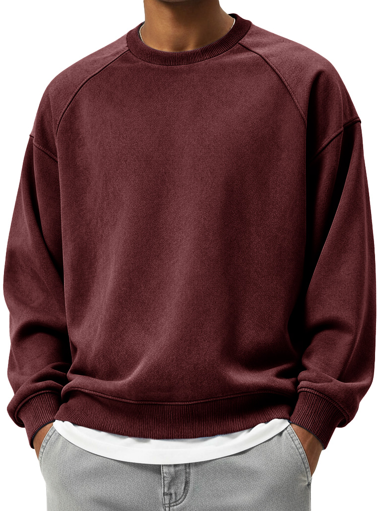 Men's Fashionable Sporty Distressed Long-Sleeve Crew Neck Sweatshirt