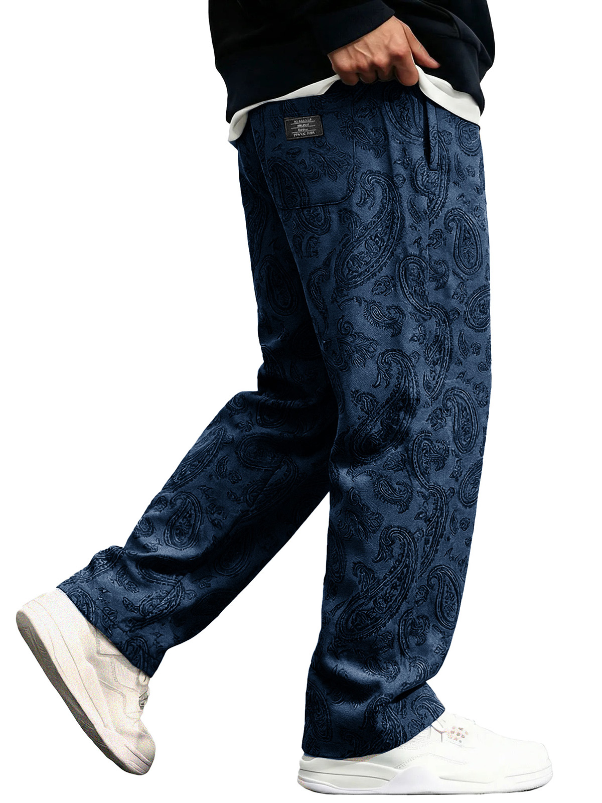 Men's Fashionable Casual Paisley Fabric Loose-Fit Pocket Trousers