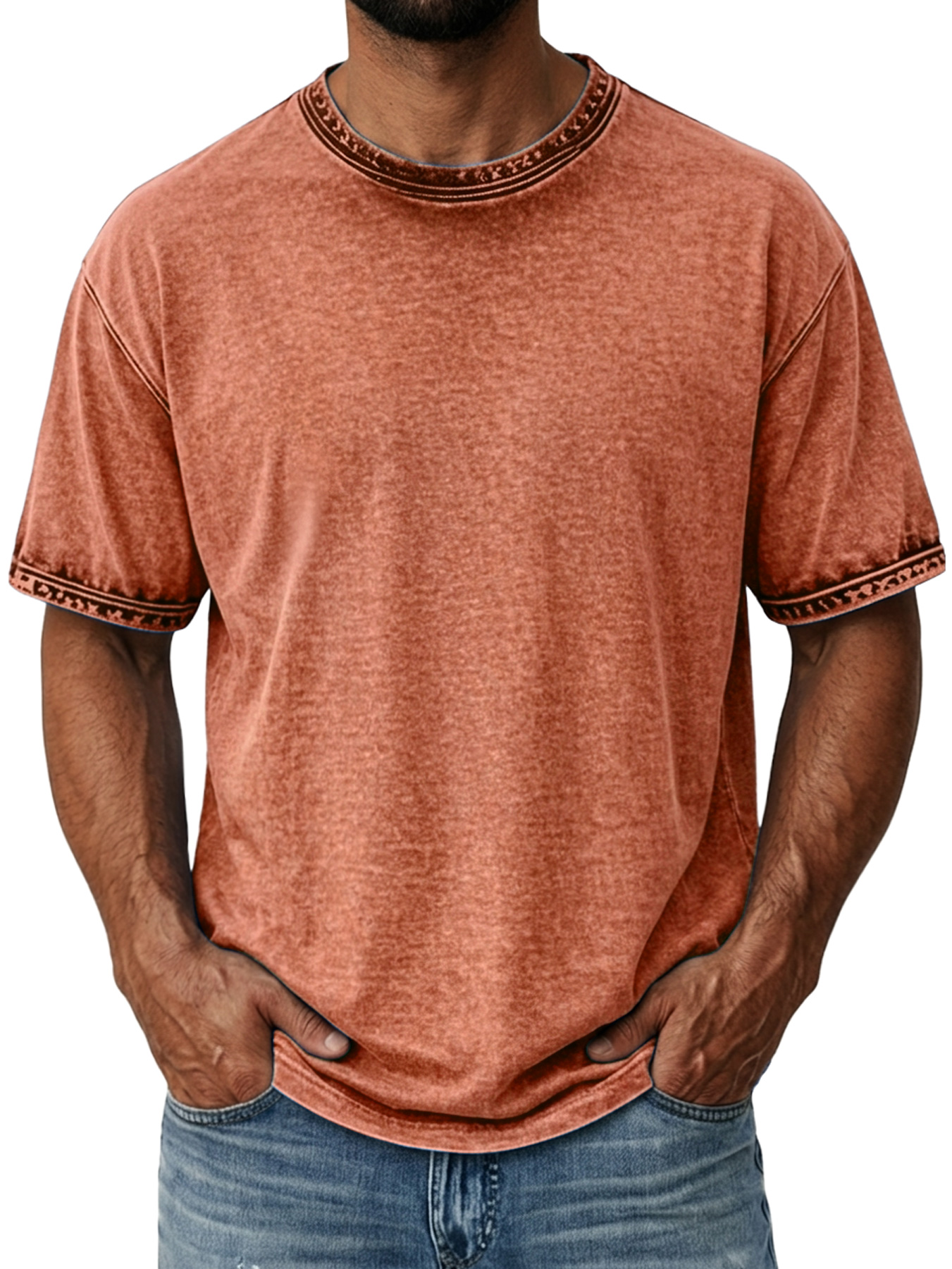 Men's Retro Distressed Pure Cotton Washed Casual Short-Sleeve T-Shirt
