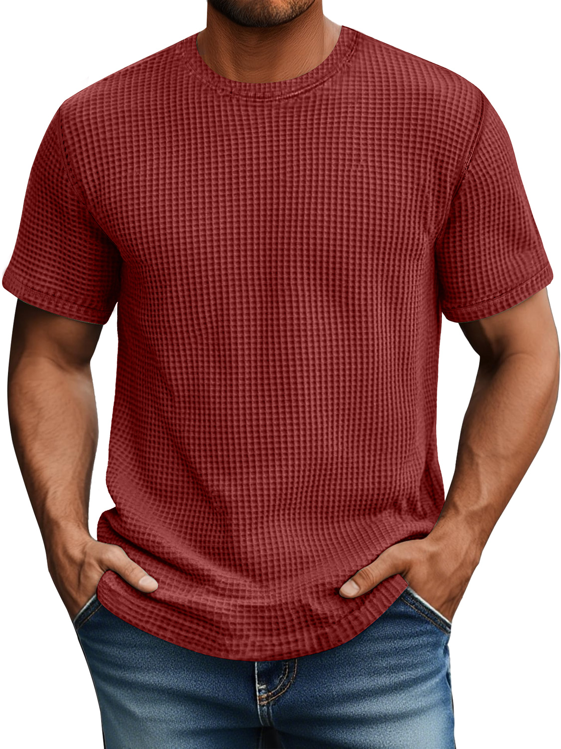 Men's Daily Waffle Casual Round Neck Comfortable Short Sleeve T-Shirt