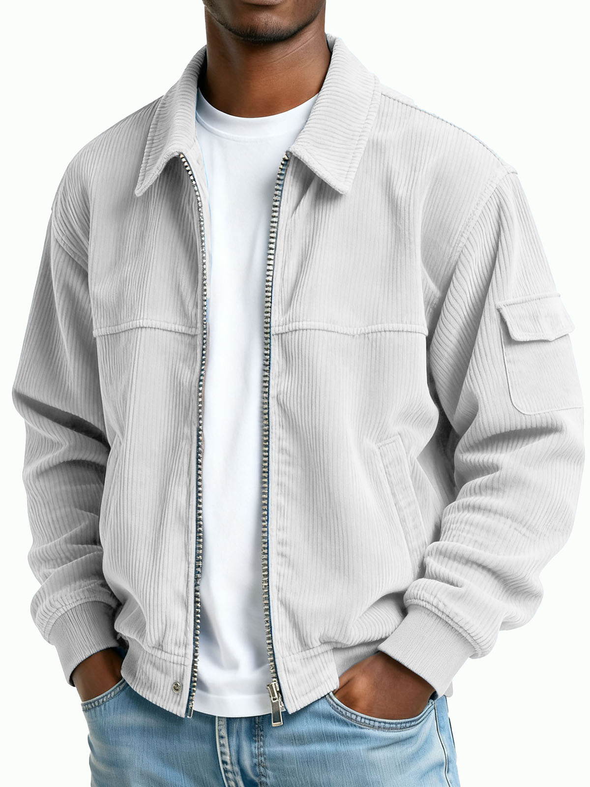 Men's Wear Retro Pit Strip Fabric Long-sleeved Flight Suit Pocket Coat