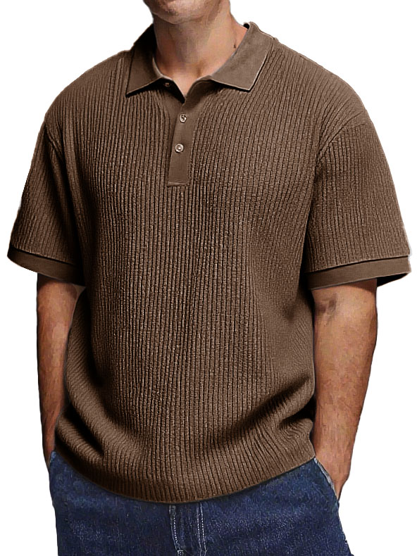 Men's Fashion Daily Textured Fabric Loose Pocket Lapel Polo Shirt