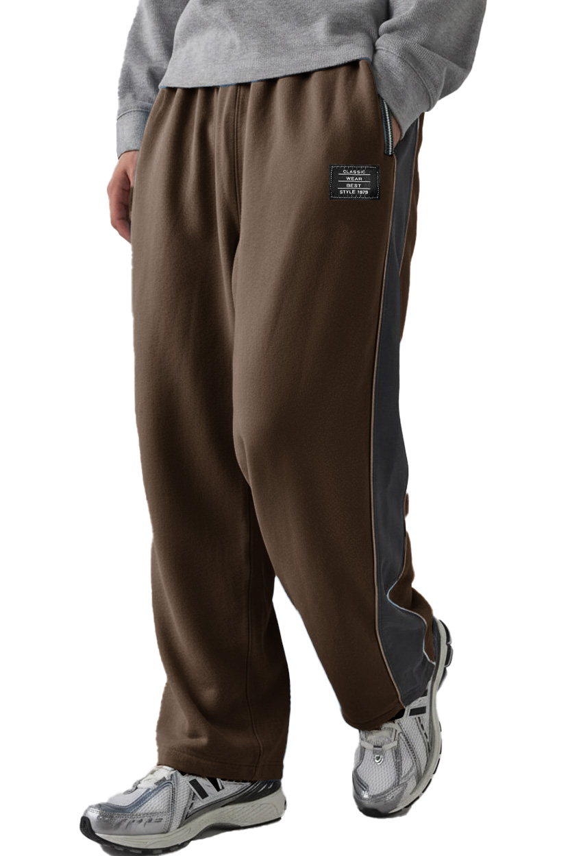 Men's Fashion Sporty Patchwork Logo Loose Drawstring Trousers