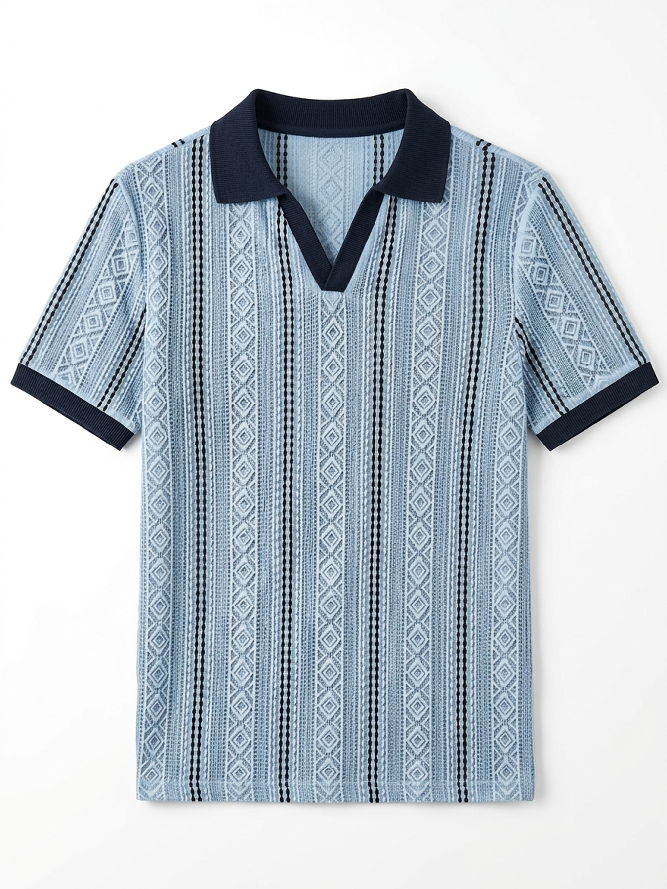 Men's Color-Blocked Seagull Collar Jacquard Textured Casual Short-Sleeve Polo Shirt