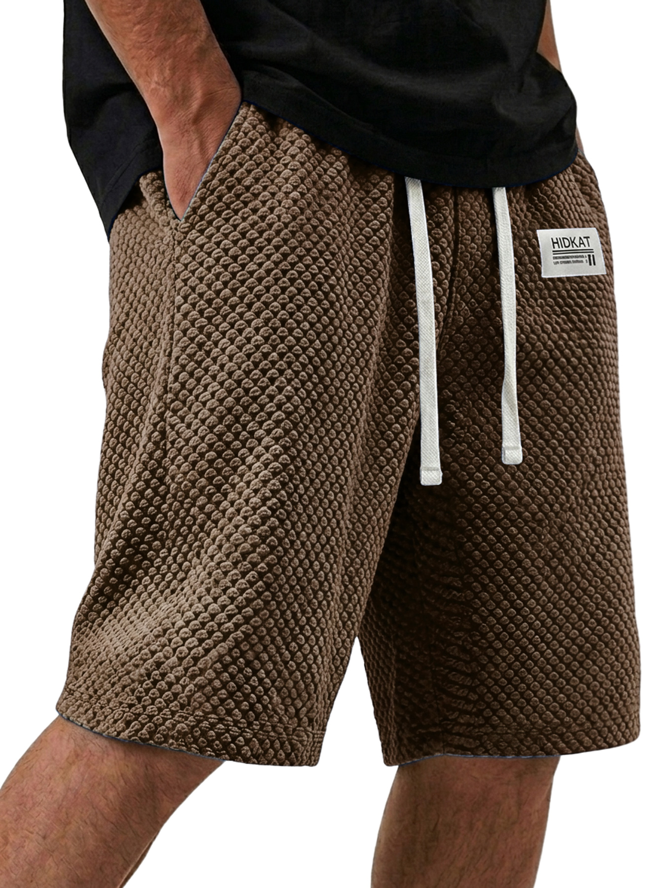 Men's Casual Textured Embroidered Logo Loose Shorts