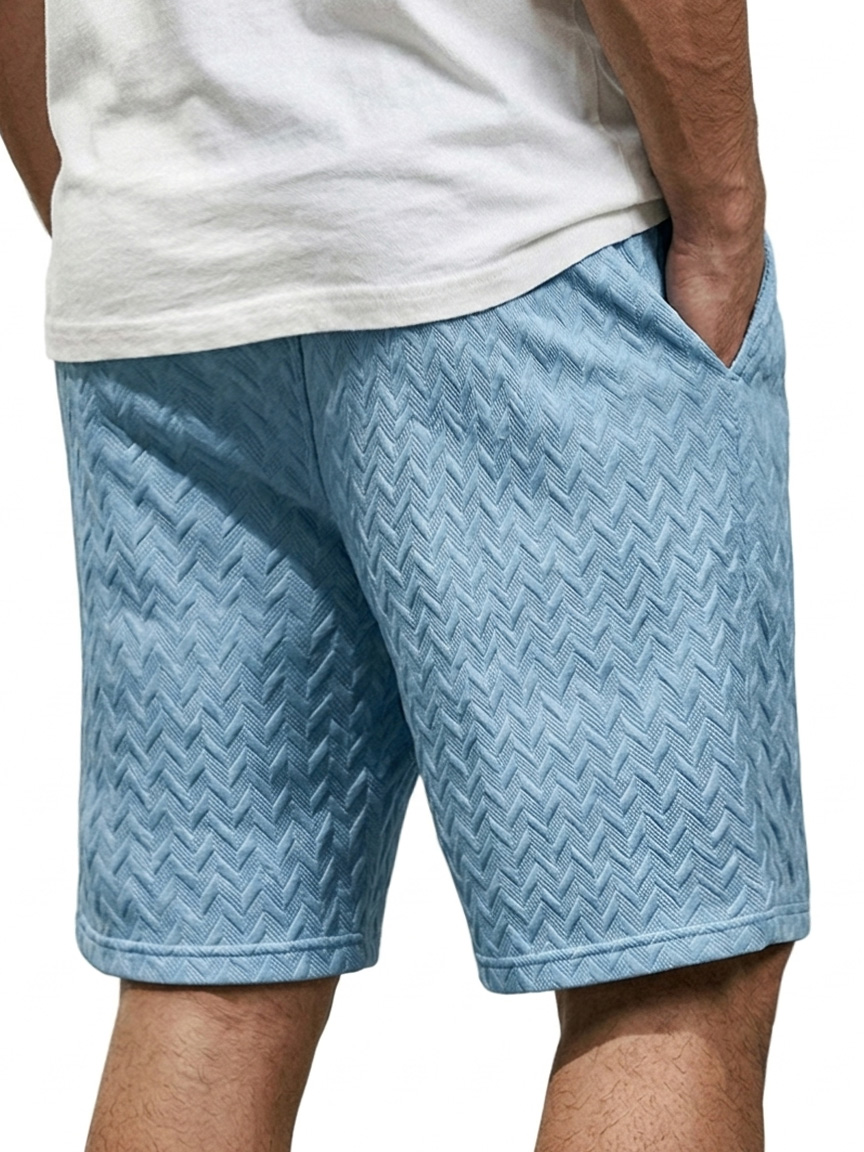 Men's Casual Jacquard Textured Embroidered Logo Elastic Waist Shorts