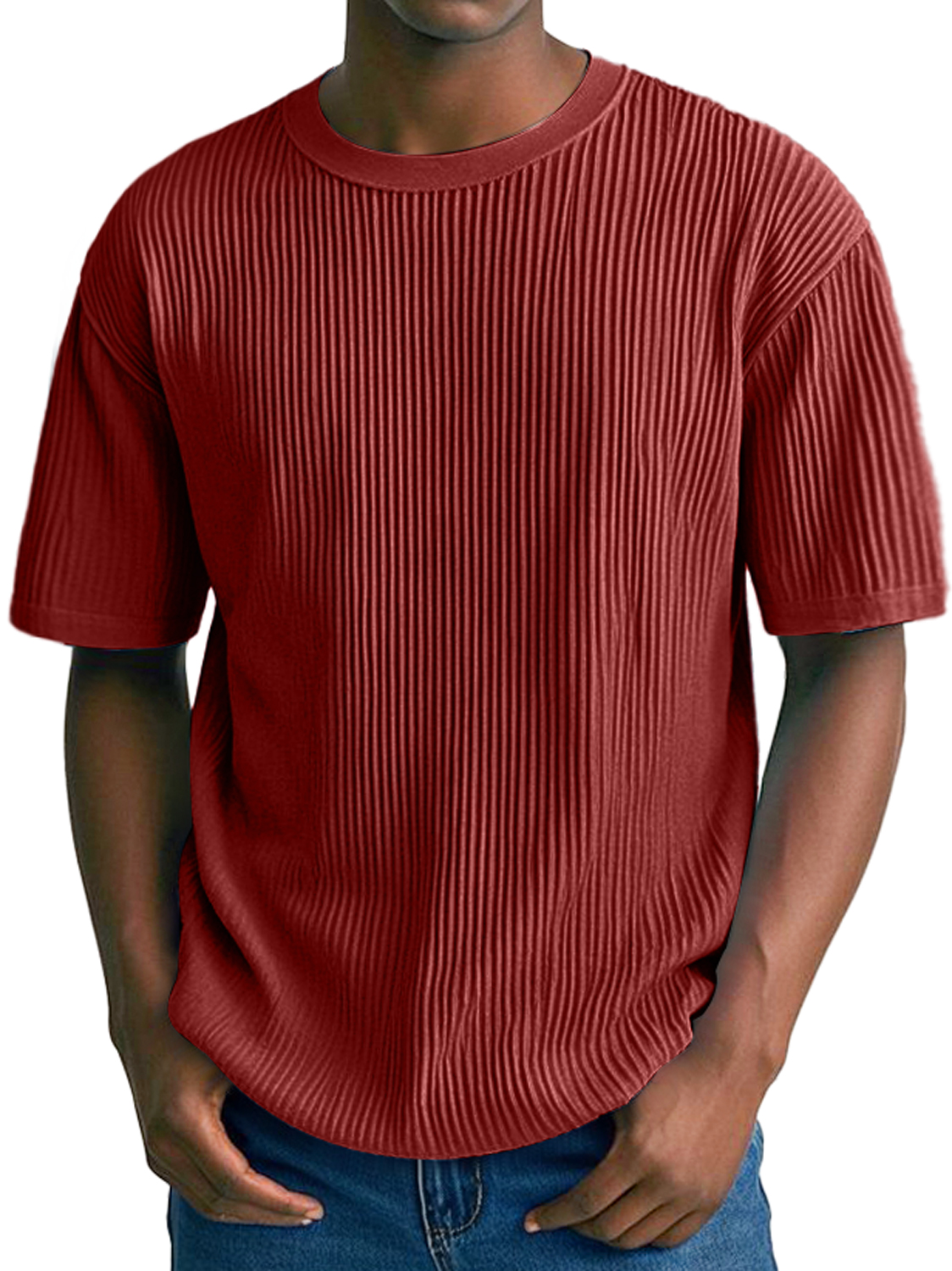 Men's Daily Ribbed Round Neck Casual Comfortable Solid Color Short-Sleeved T-shirt