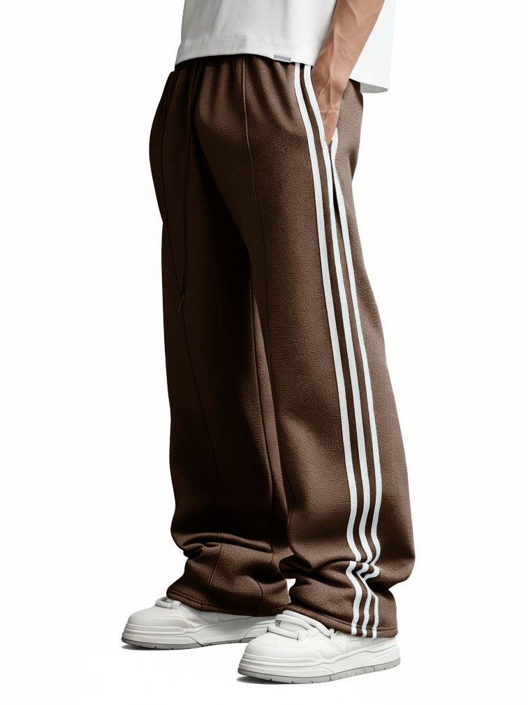 Men's Fashion Retro Striped Patchwork Loose Drawstring Belt Pocket Trousers