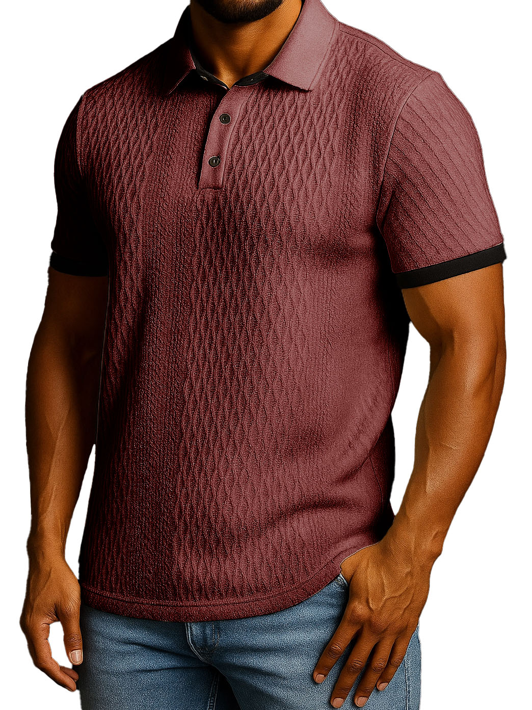 Men's Fashion Patchwork Jacquard Fabric Short-sleeved Lapel Polo Shirt
