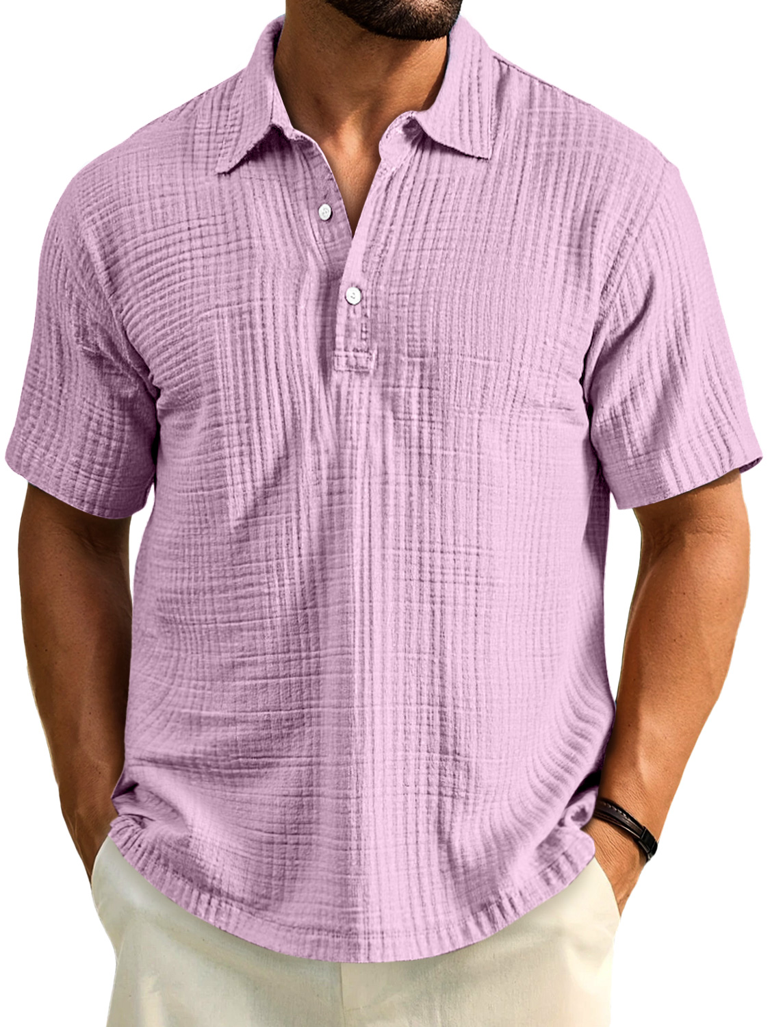 Men's Daily Casual Pleated Solid Color Short-sleeved Polo Shirt