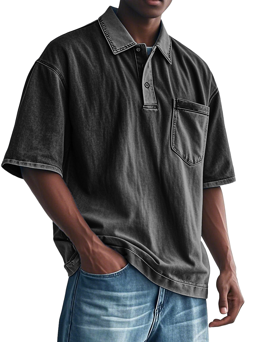 Men's Fashion Retro Distressed Lapel Pocket Polo Shirt