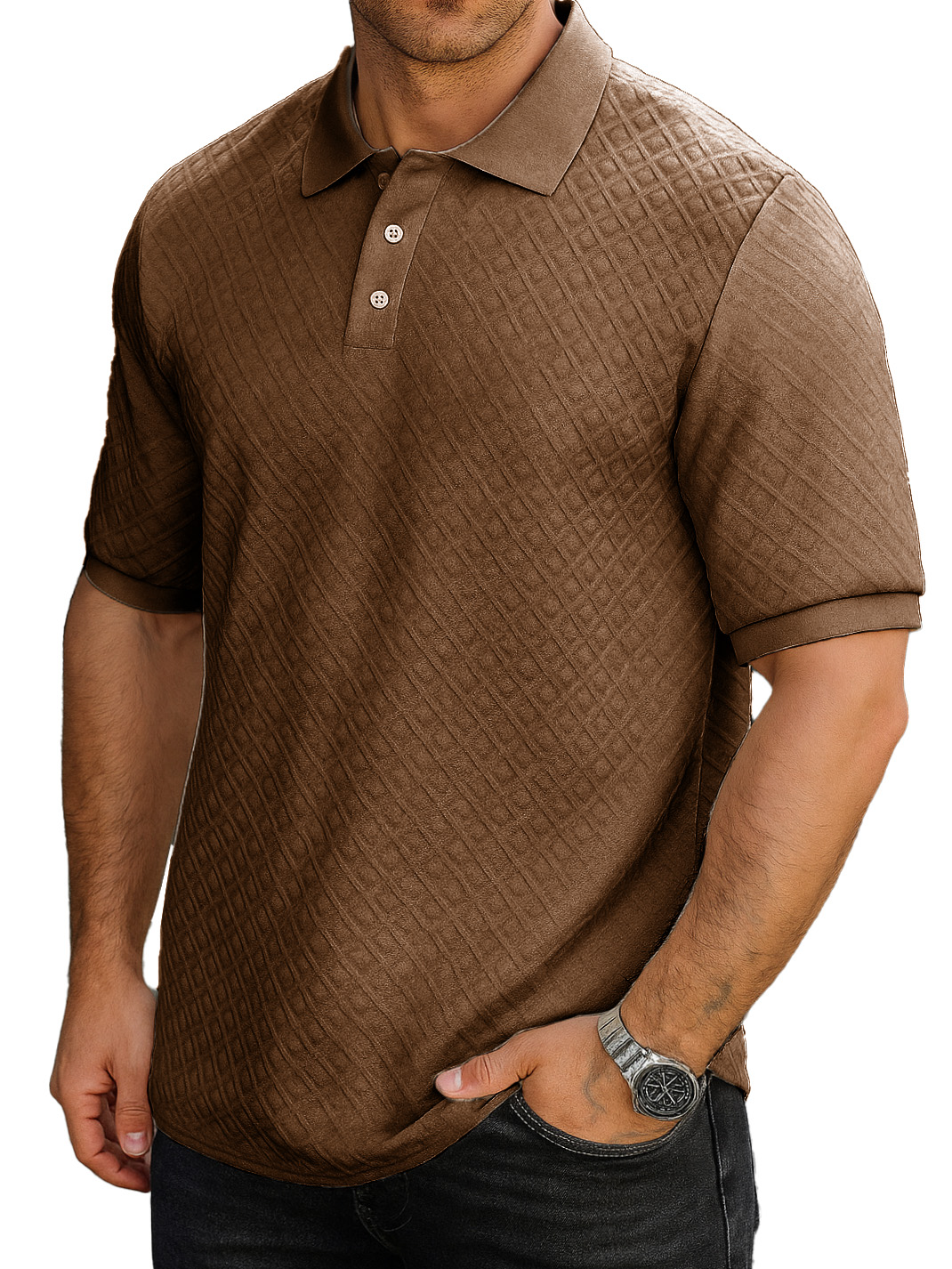 Men's Fashion Casual Daily Textured Fabric Lapel Short-sleeved Polo Shirt