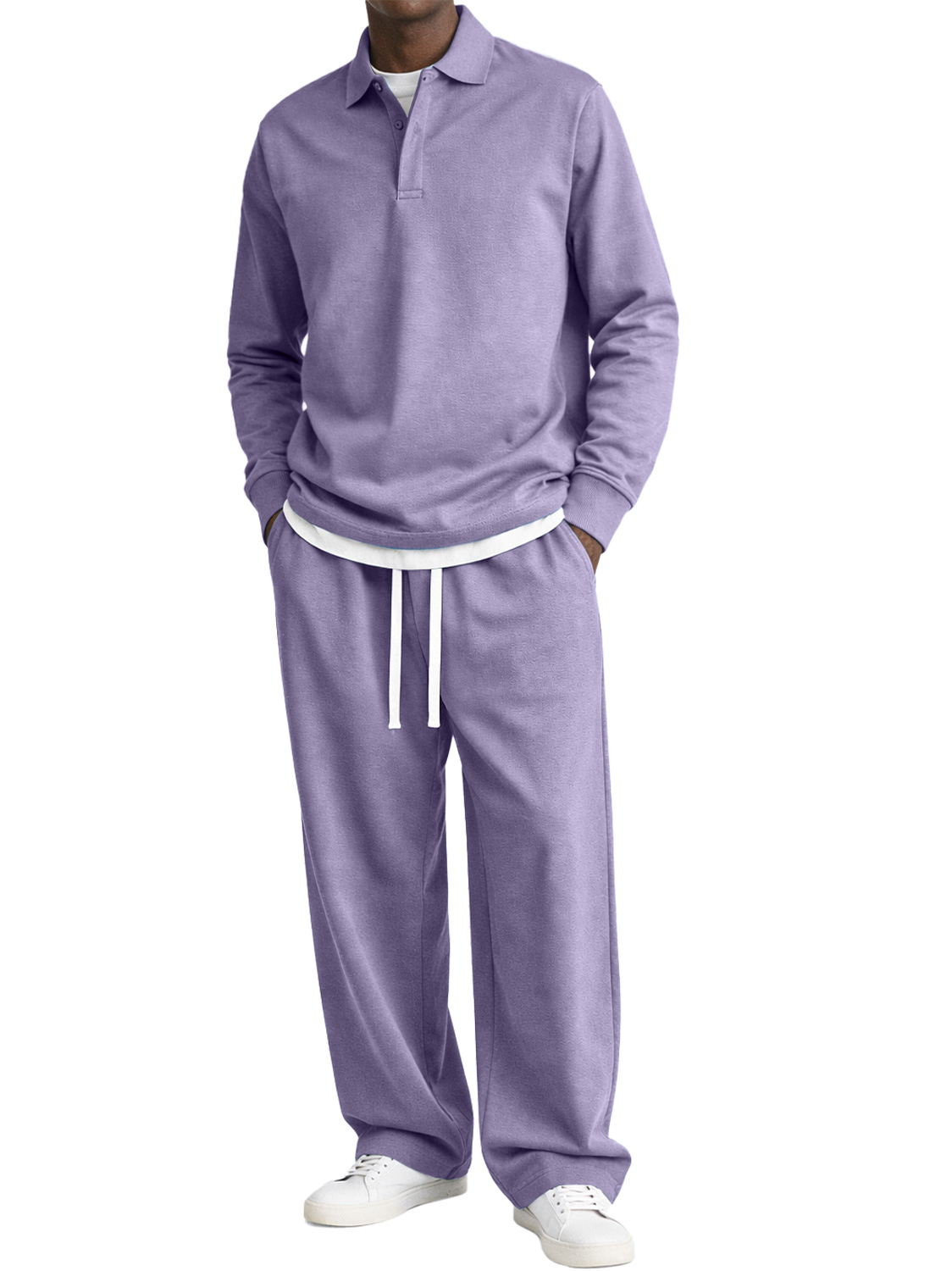 Men's Comfortable Polo Shirt And Trousers Two-piece Set With Concealed Placket Design