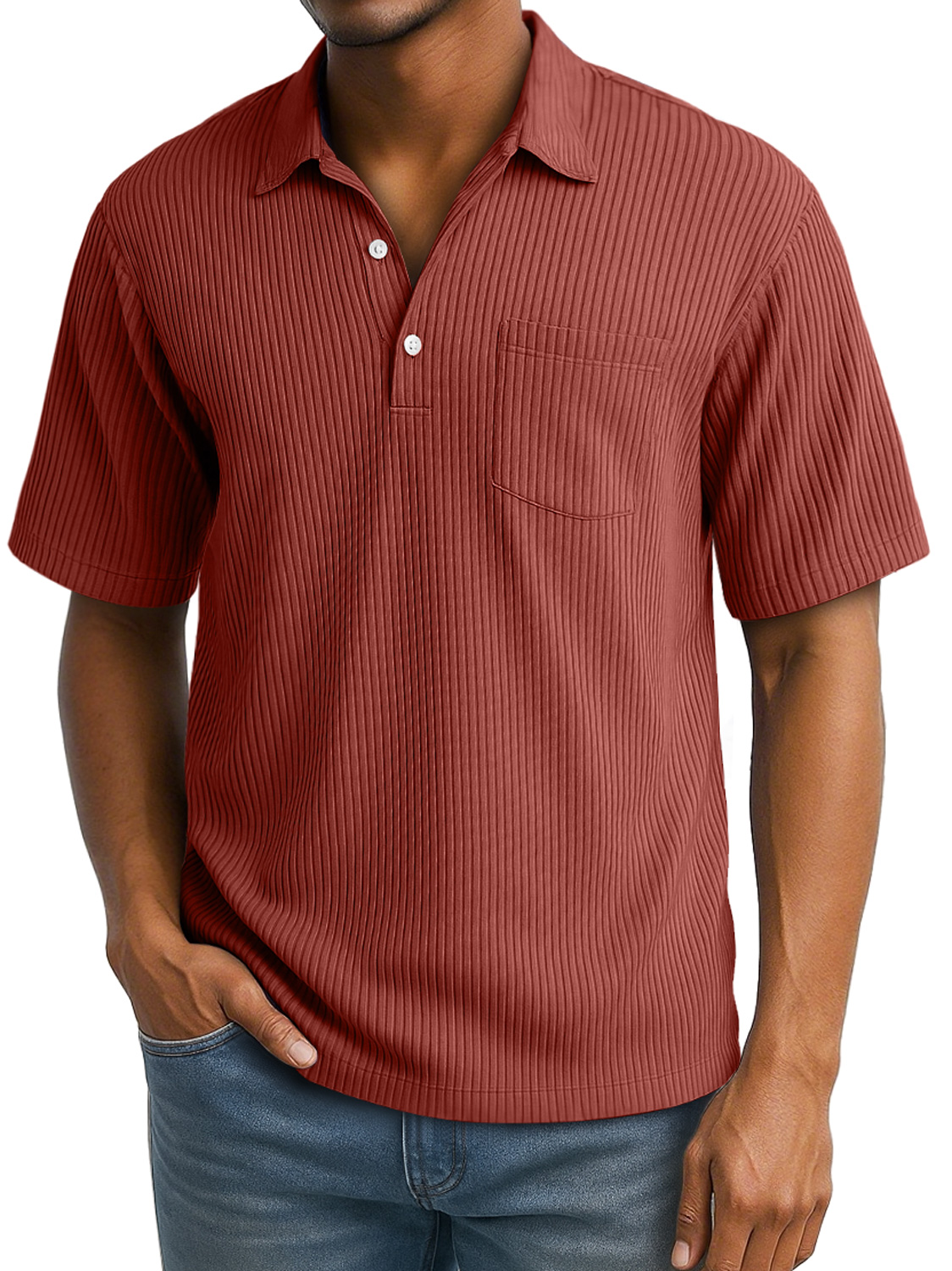 Men's Daily Lapel Pocket Ribbed Short-sleeved Polo Shirt