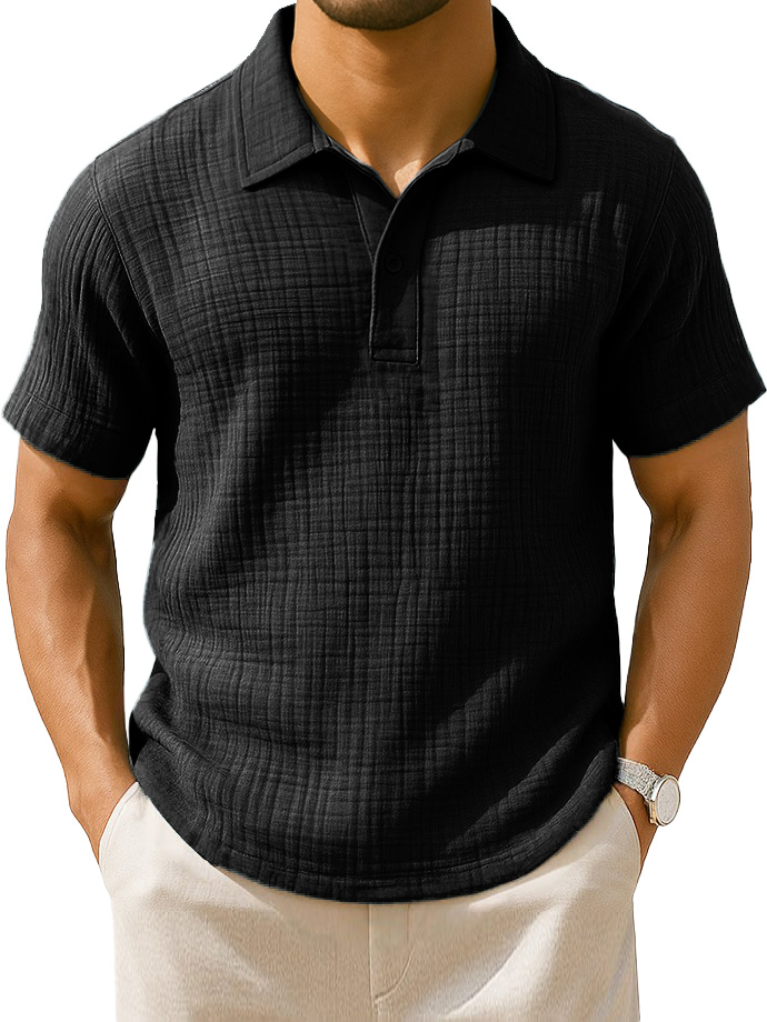 Men's Clothing Fashionable Casual Jacquard Pleated Fabric Lapel Short-sleeved Loose Polo Shirt