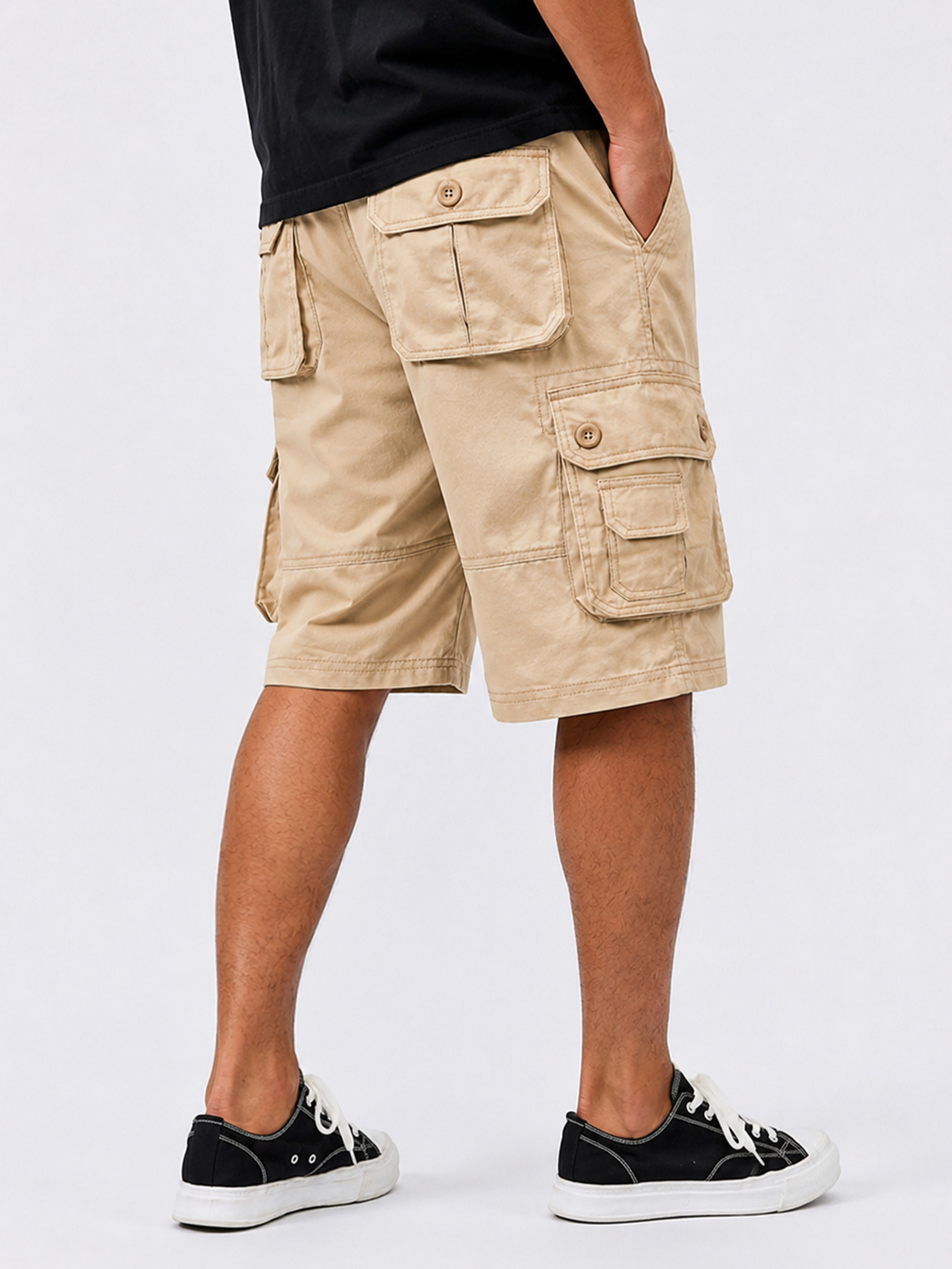 Men's Loose-Fit Cotton Casual Cargo Shorts with Multiple Pockets