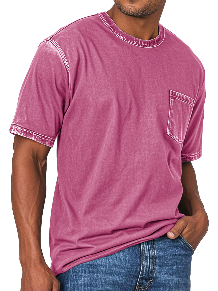 Men's Fashion Retro Washed Round Neck Pocket Short Sleeve T-shirt