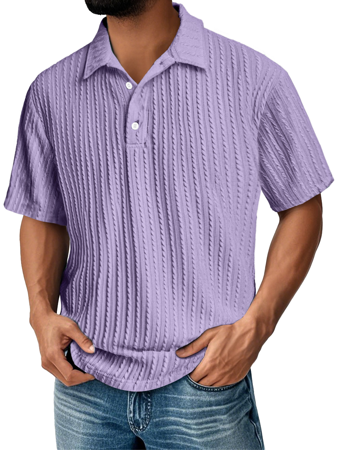 Men's Daily Lapel Jacquard Texture Casual Solid Color Short-sleeved Polo Shirt