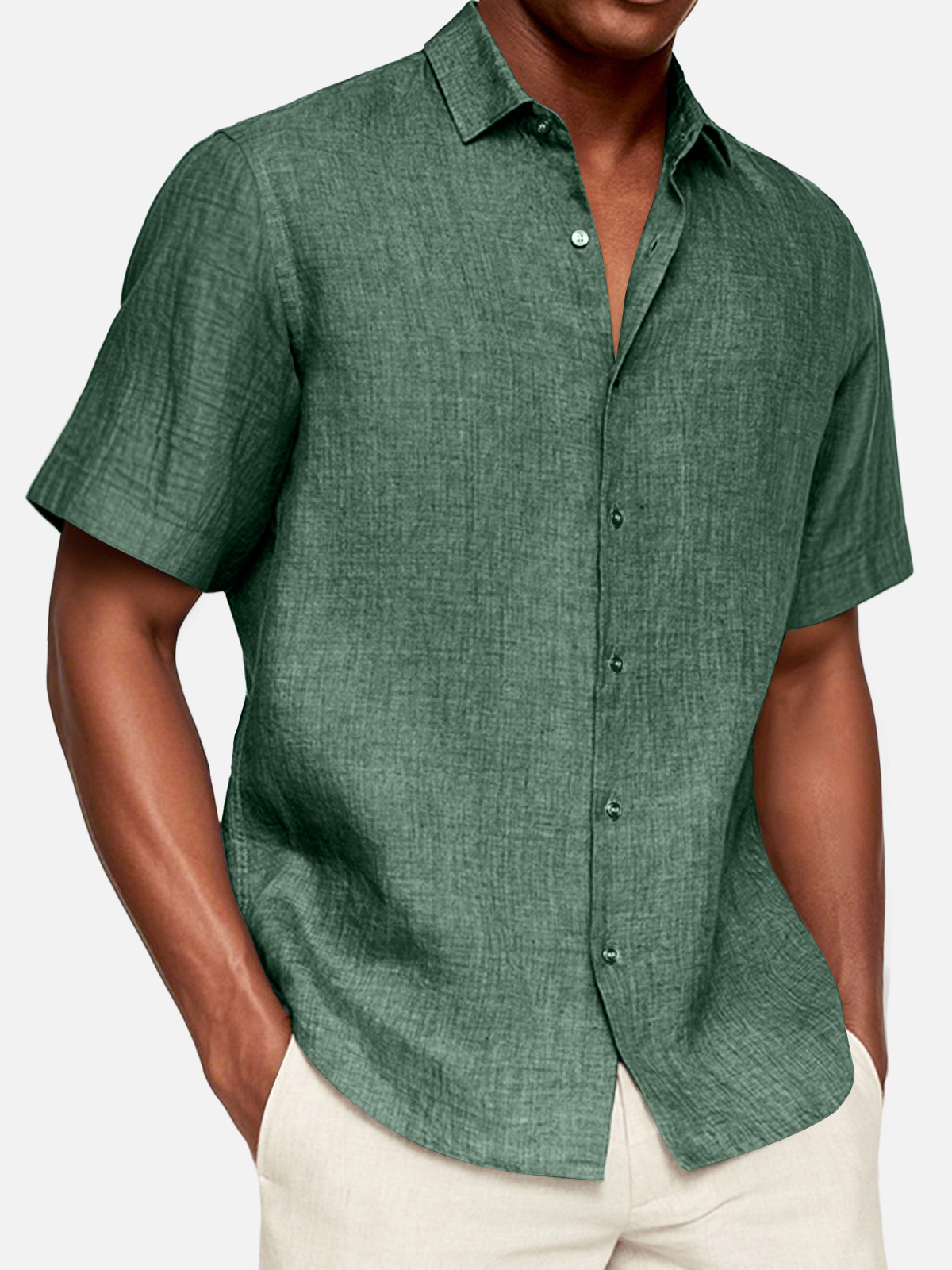 Men's Casual Cotton And Linen Short-sleeved Shirt
