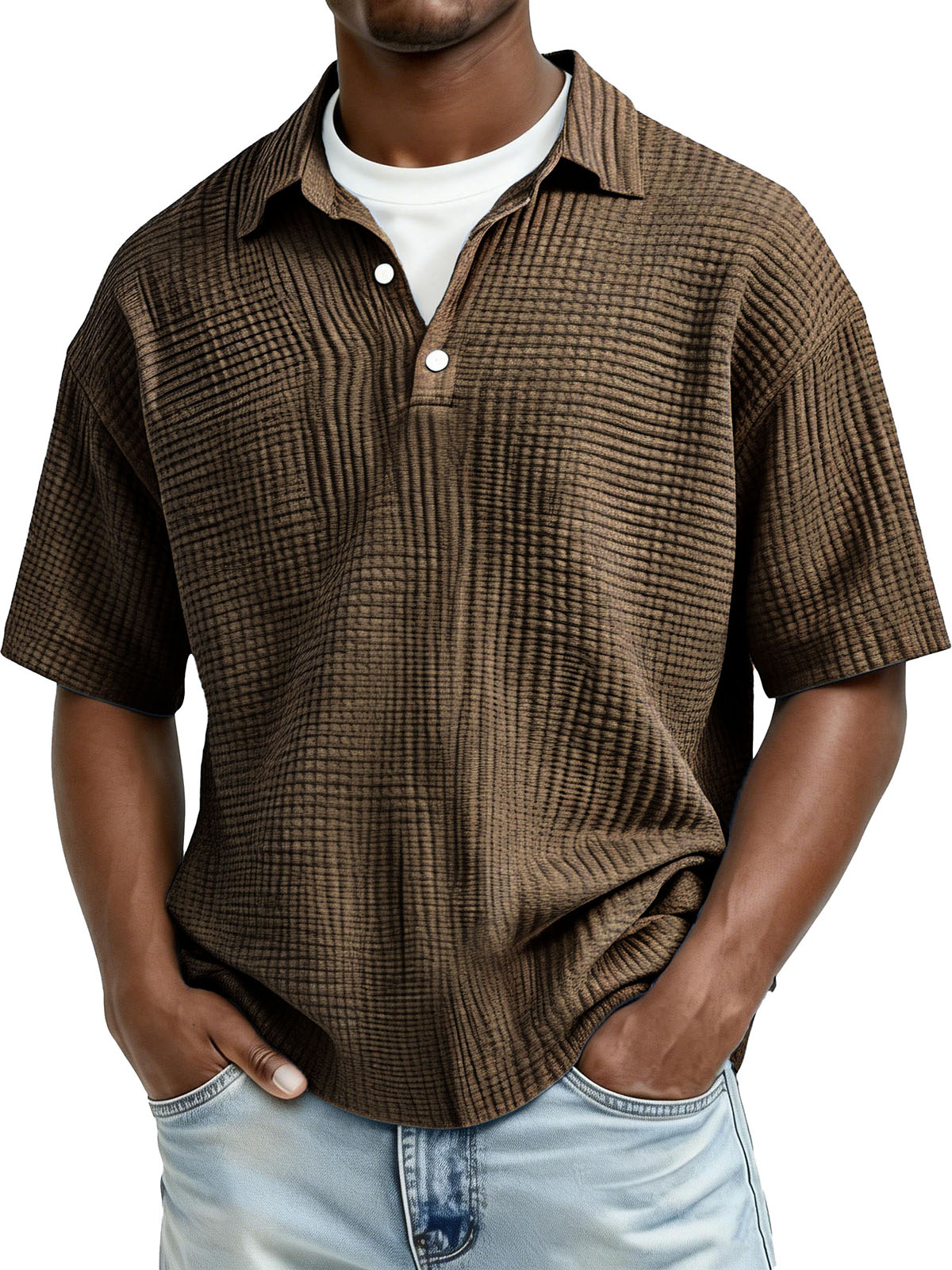 Men's Fashion Casual Pleated Fabric Short-Sleeve Polo Shirt