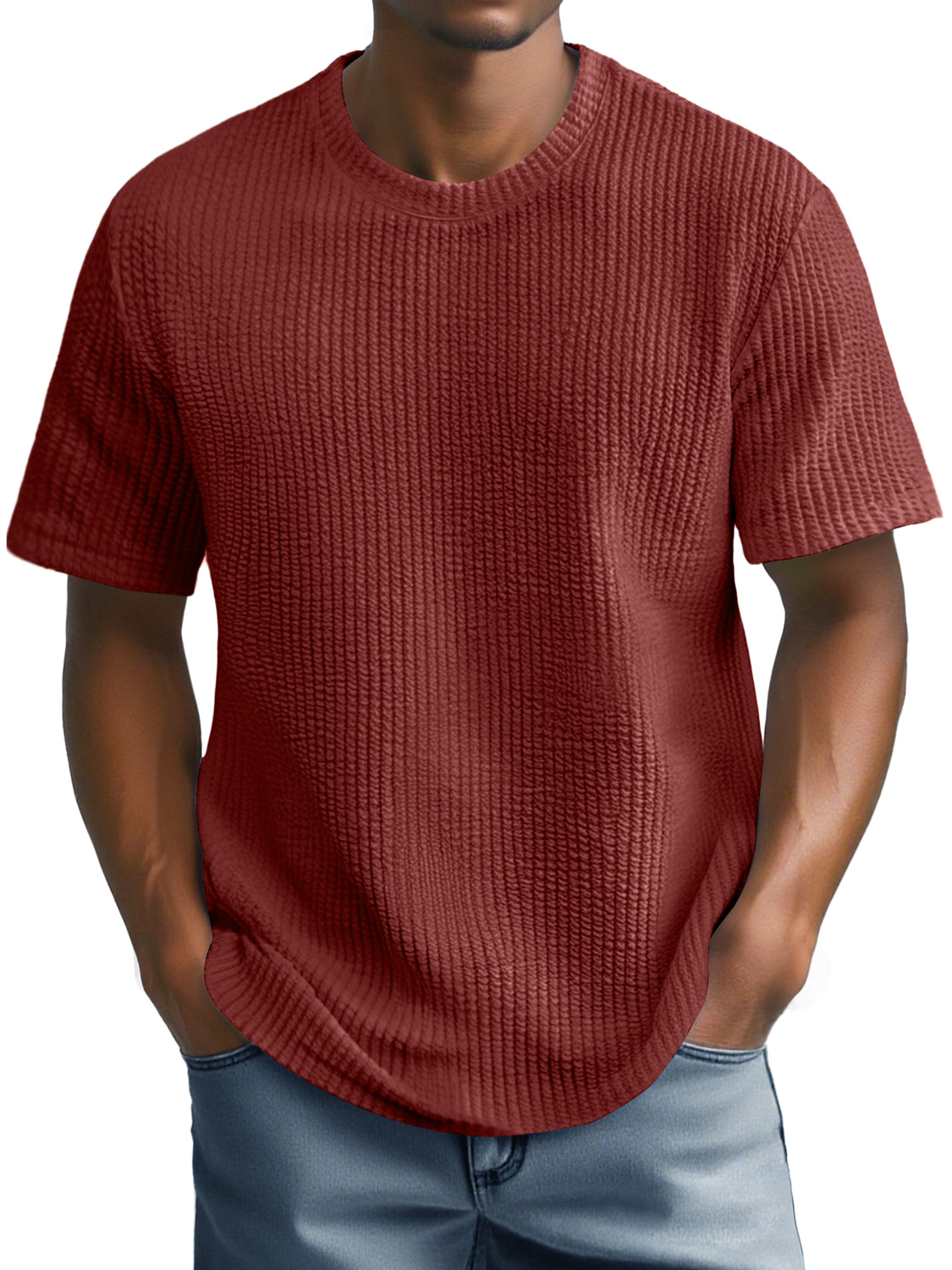Men's Daily Round Neck Casual Texture Short-sleeved T-shirt