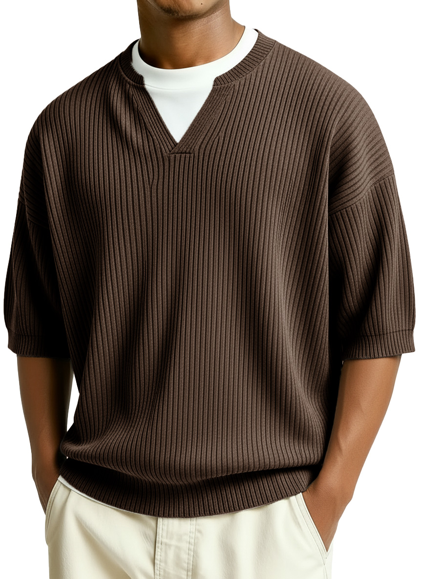 Men's Fashion Casual Retro Faux Two-Piece V-Neck Short-Sleeve T-Shirt
