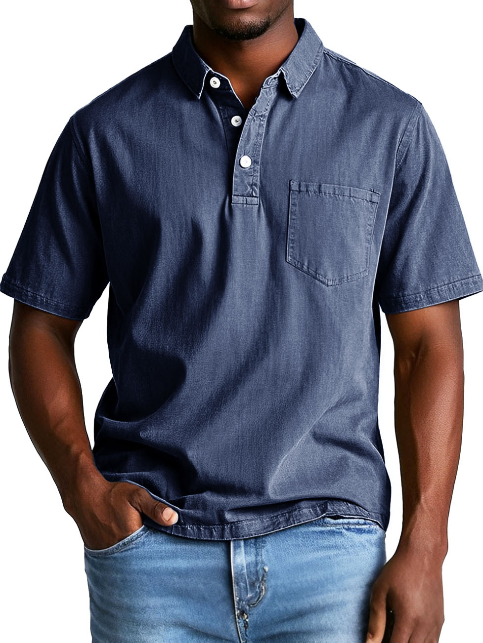 Men's Fashion Retro Distressed Lapel Pocket Short Sleeve Polo Shirt