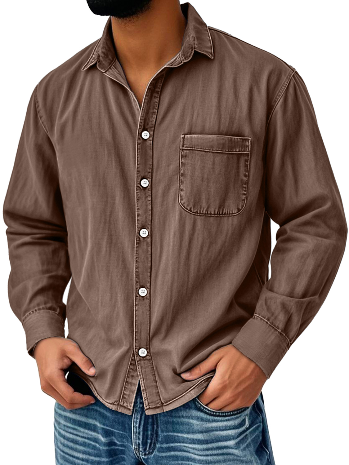 Men's Daily Casual Lapel Pocket Comfort Long Sleeve Shirt