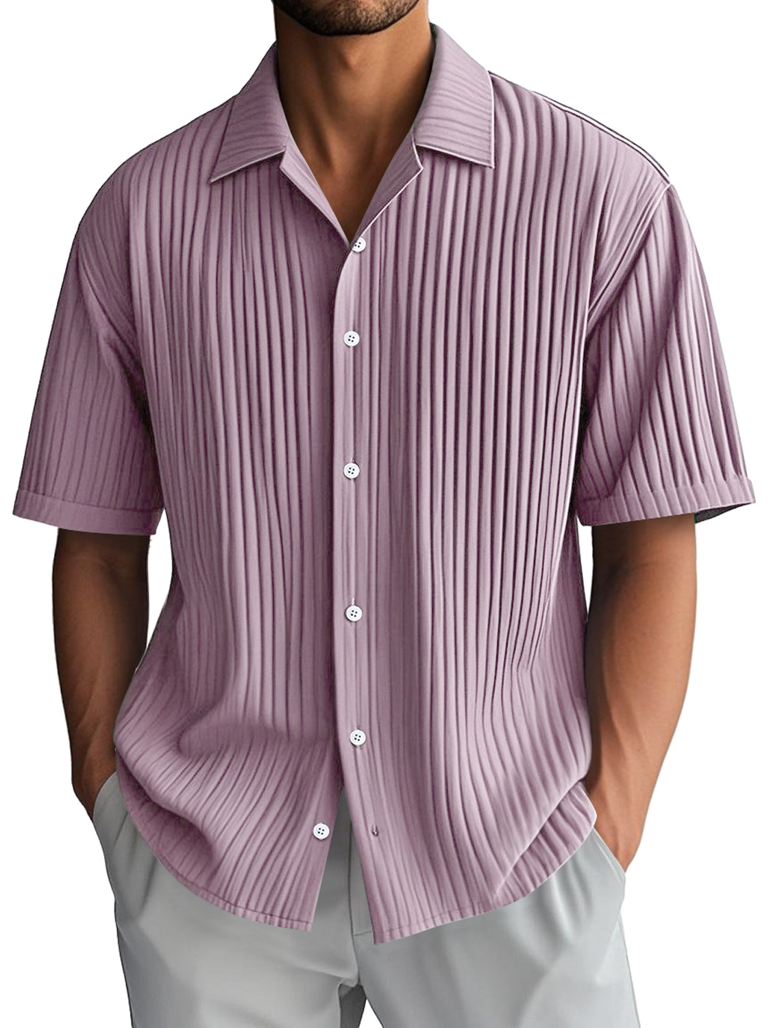 Men's Daily Casual Ribbed Lapel Comfortable Short-sleeved Shirt
