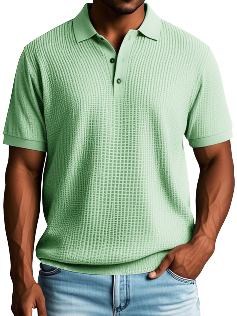 Men's Fashion Casual Waffle Fabric Short Sleeve Polo Shirt