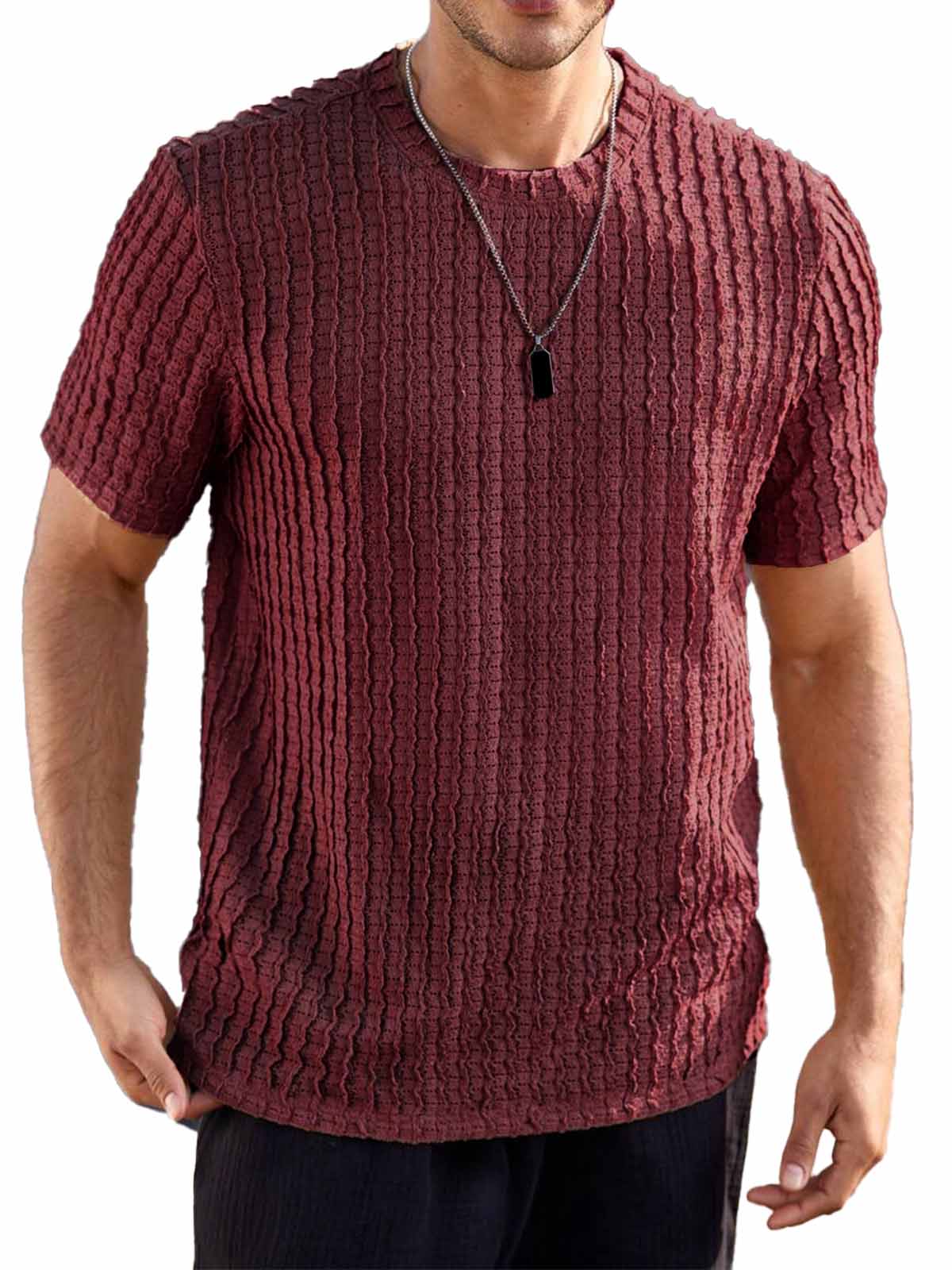 Men's Hawaiian Casual Jacquard Round Neck Short Sleeve T-Shirt