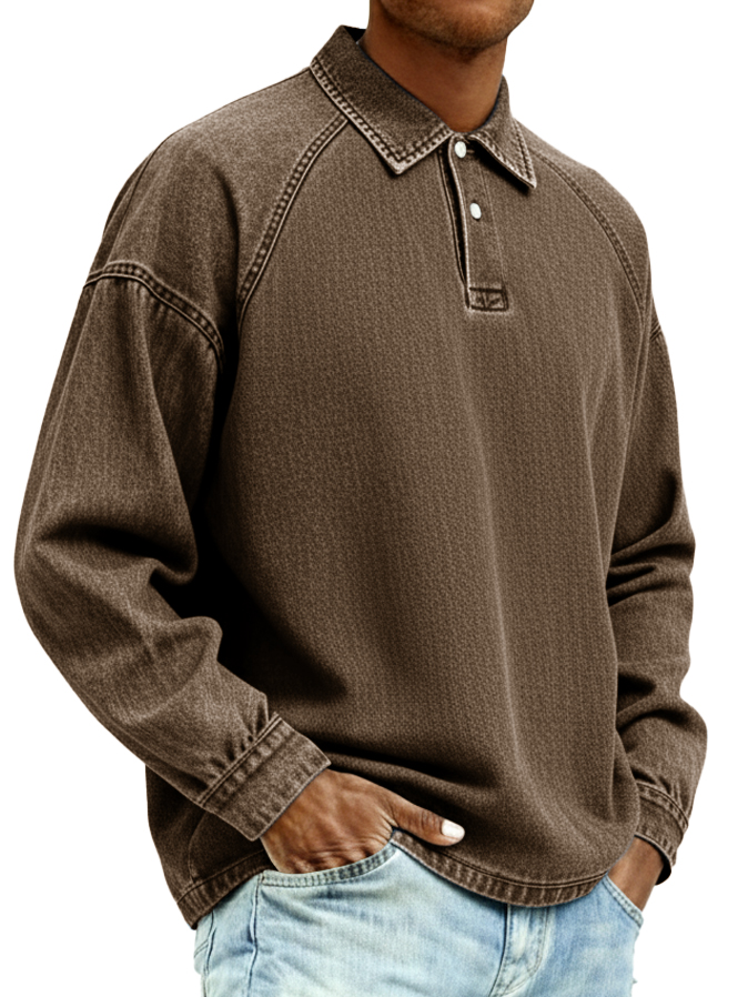Men's Retro Distressed Fashion Raglan Collared Polo Shirt