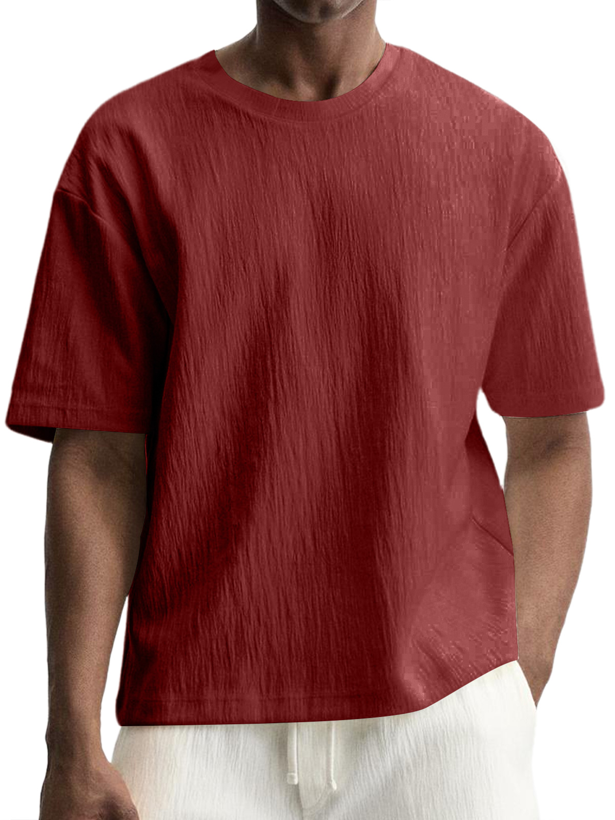 Men's Daily Round Neck Pleated Texture Casual Short-sleeved T-shirt