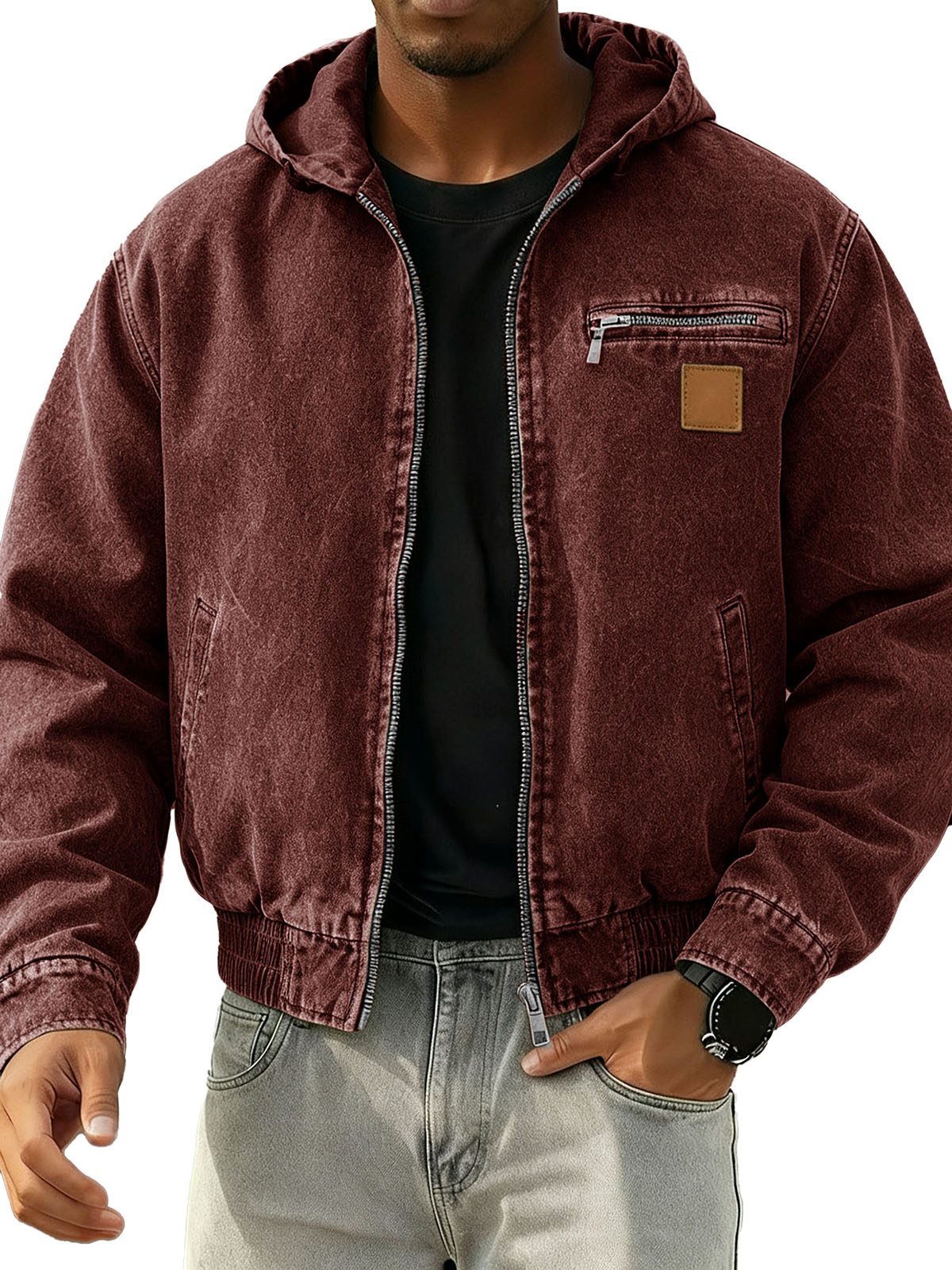 Men's Stylish Retro Long-sleeved Hooded Motorcycle Jacket