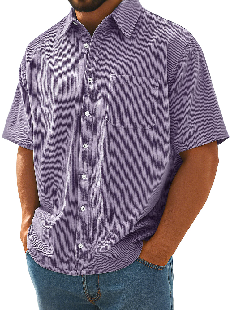 Men's Daily Corduroy Pocket Loose Casual Short Sleeve Shirt