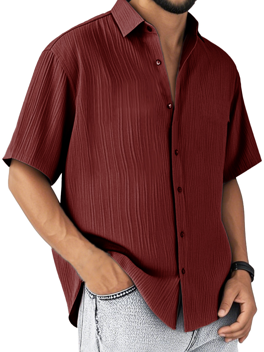 Men's Fashion Casual Striped Fabric Short-sleeved Lapel Shirt