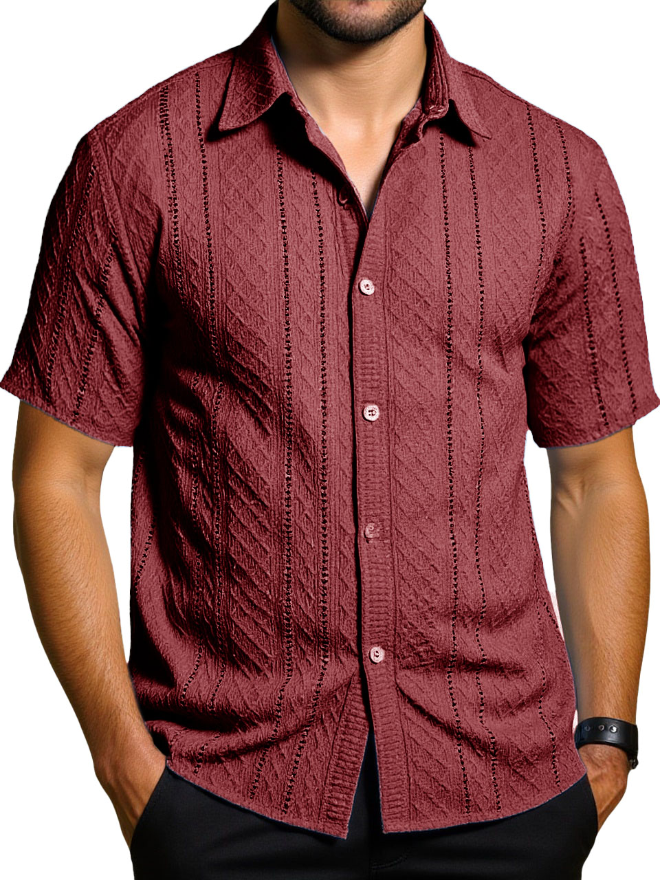 Men's Fashion Daily Casual Jacquard Fabric Short-sleeved Lapel Shirt