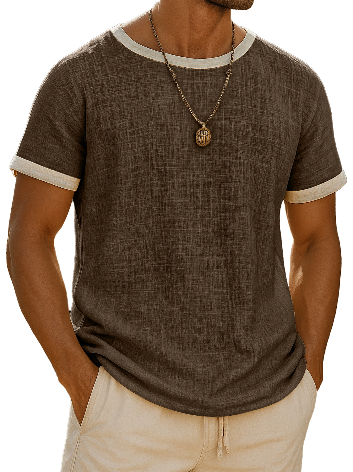 Men's Retro Daily Round Neck Colorblock Casual Short Sleeve T-shirt
