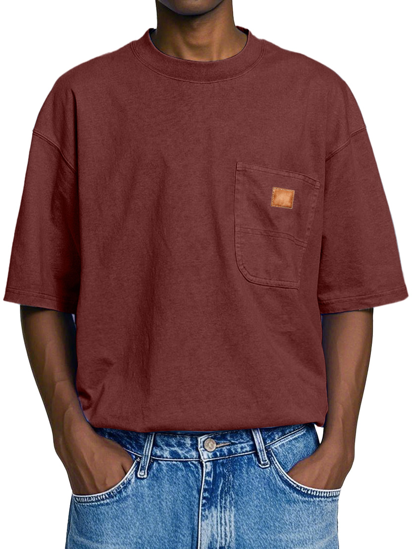 Men's Retro Round Neck Pocket Casual Workwear Short Sleeve T-Shirt