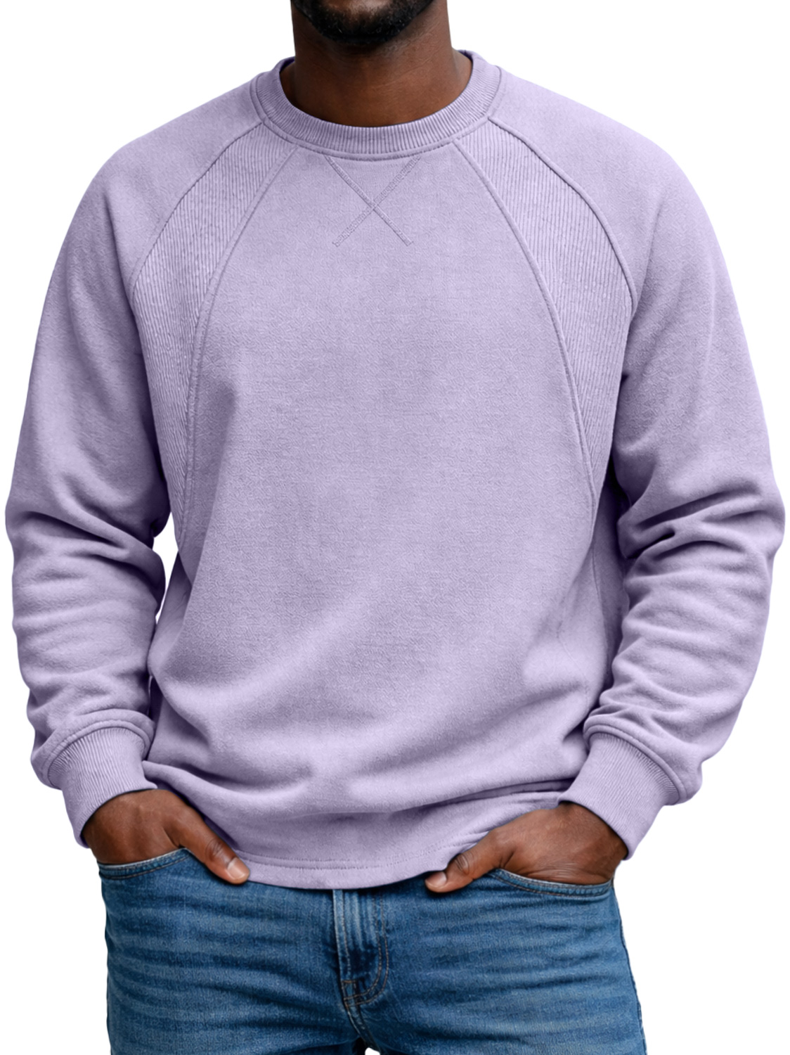 Men's Everyday Crew Neck Raglan Sleeve Patchwork Design Casual Long-sleeved T-shirt